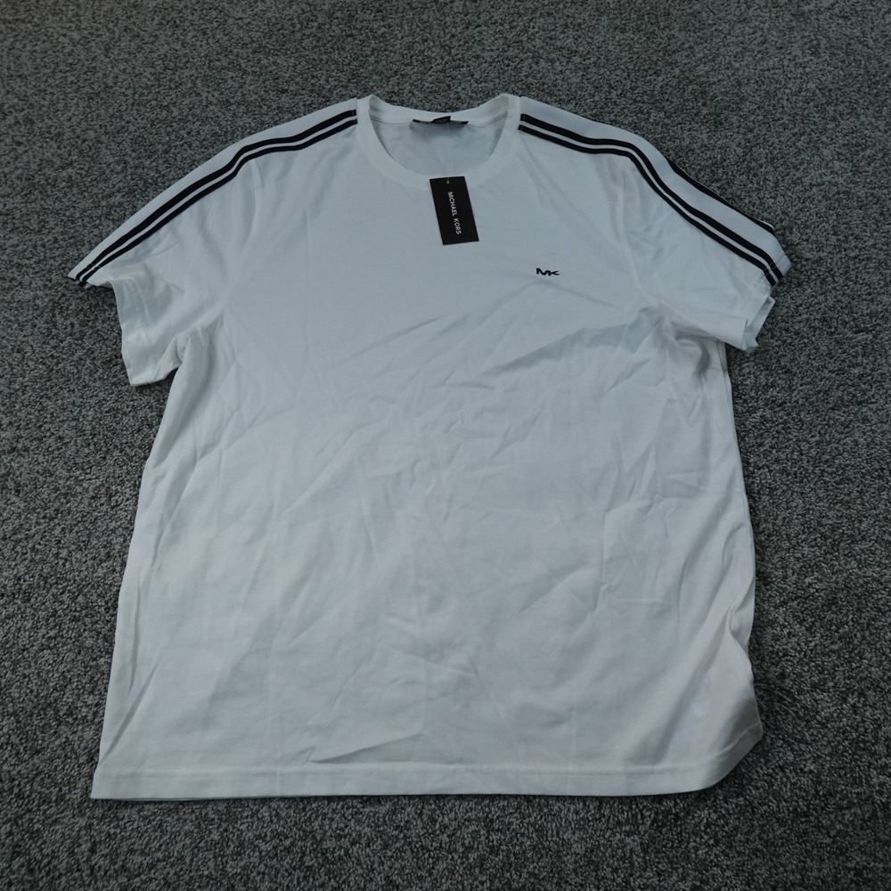 NEW Michael Kors Shirt Mens XL White Black Short Sleeve MK Logo T-Shirt Tee Top
